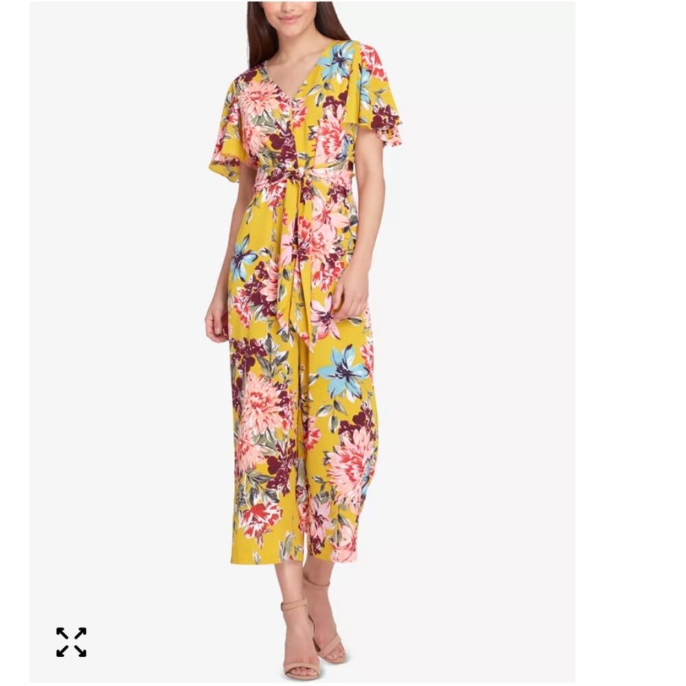 Tahari ASL Floral Print Flutter-Sleeve Jumpsuit Sz 14 NWT